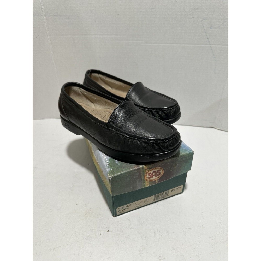 SAS SIMPLIFY 8.5 M Black  LEATHER SHOES WOMEN’s  Penny LOAFERS Black Used W/ Box